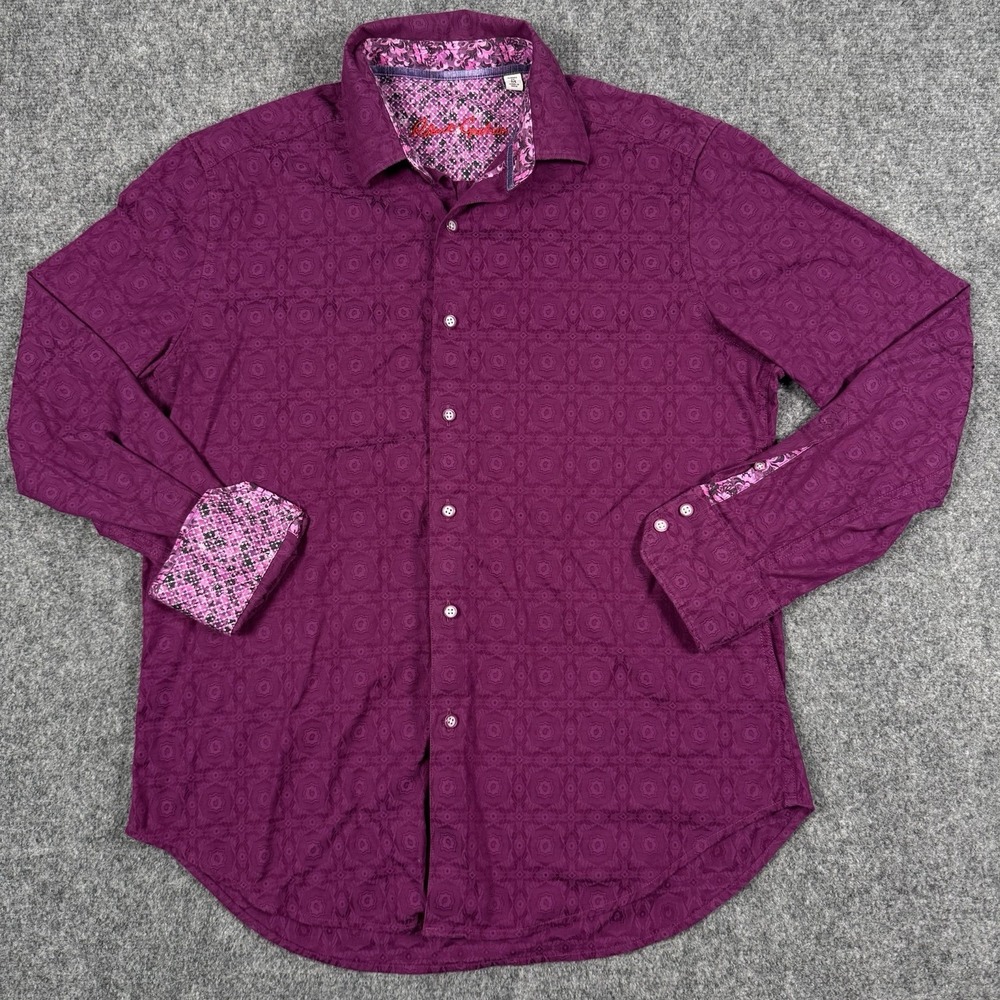 Robert Graham Shirt Mens Medium Purple Jacquard Woven Flip Cuff Classic Fit
